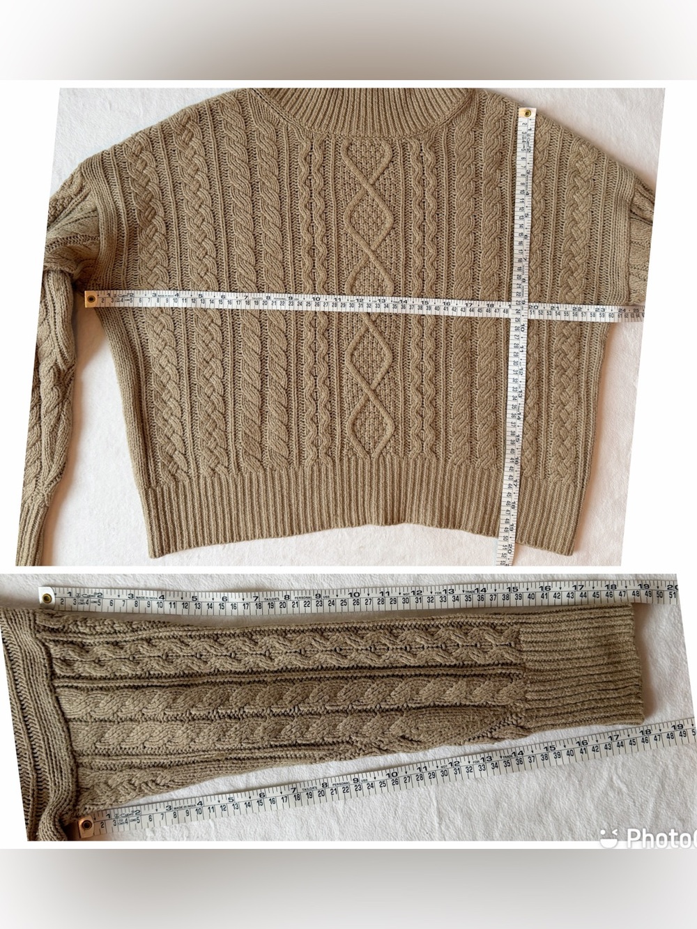 Banana Republic Tan Cable Knit Mock Turtleneck Fisherman Sweater, size Medium - Picture 10 of 16